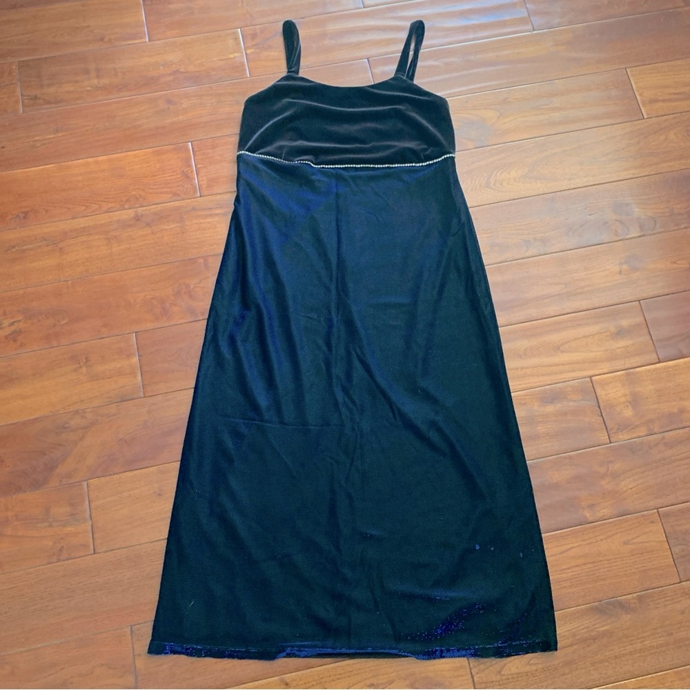 AGB Dress Size 14 Long Cocktail Black Velvet Rhinestone Blue Shimmer Formal Sexy